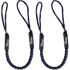 MALZE-NEWSEED Bungee Dock Lines for Boat, 5 Feet Shock Absorb Dock Tie Premium Mooring Ropes for Boat Pontoon Fender, PWC, Jet ski, Kayak, Canoe, Power Boat, 2 PCS (Black&Blue)