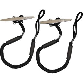 Boat Bungee Dock Llines, Double Braided Nylon Mooring Ropes for Boats, Boat Pontoon Accessories, Perfect for Jet Ski, SeaDoo, WaveRunner, Kayak, Pontoon PWC, 4 ft Black, 2 Pieces