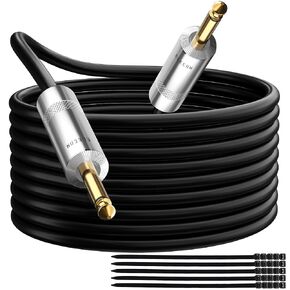 Elecan Premium 6.35mm Guitar Cable 100 Ft, 1/4 Inch TS to 1/4 Instrument Cable, Mono Jack 12 AWG Unbalanced Bass AMP Cord Male to Male for Electric Guitar, Bass, Keyboard, Pro Audio-OD 9.5MM+Ties