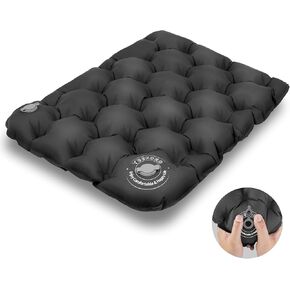 Inflatable Seat Cushion, Lightweight Camping Air Sitting Pad with Repair Cloths, Waterproof Air Seat Cushion, Portable Push-Press Seat Cushion for Airplane Travel Hiking Office Stadium Seat