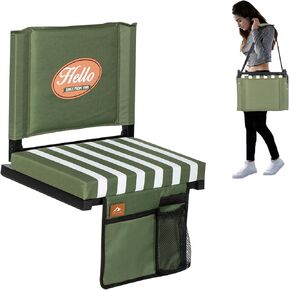 Stadium Seats for Bleachers with Back Support, Bleacher Seats with Backs and Extra Thick Padded Cushion, Includes Shoulder Straps Carry Handle, and Cup Holder Side Pockets (Green)