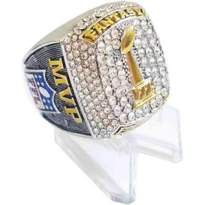 Fantasy Football Championship ring with clear display stand | Silver Tone | Size 8-14 (ring 13, ring with stand included)