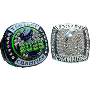 Legacy Rings Set of two 2023 Fantasy Football Championship trophy ring | Silver Tone, and Neon Green and Black | Mixed Size