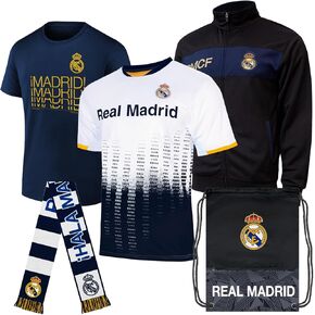 Icon Sports Ultimate Fan Pack: Officially Licensed CF Real Madrid Soccer Bag, Scarf, Jacket & Shirts 5 Piece Value Set