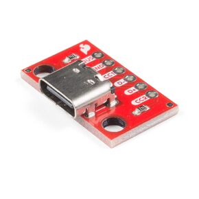 SparkFun USB-C Breakout connector's VBUS, GND, CC1, CC2, D+, and D- pins Intro a 0.1" 1.5A of Power and up to 3A Dimensions: 22.1mm x 14mm x 4.9mm (0.87in x 0.55in x 0.19in) Weight: 1.35g