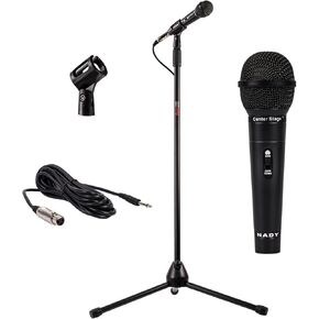 Nady MSC3 Microphone Stand Floor Mic Stand All-in-One Kit Includes Microphone, Metal Adjustable Tripod Stand, mic Clip, and a 20 ft Cable (XLR to ¼" connectors)