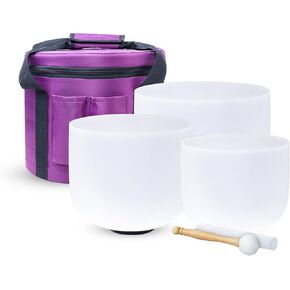 432hz 8-12 inch Crystal Singing Bowl Crystal Singing Bowls Set set of three, with carrying case, 1pcs suede mallet,1Pcs rubber mallet,（12''C 10''E 8''G)