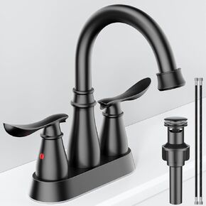 Bathroom Faucets, 4 Inch Centerset Faucet for Bathroom Sink 2 or 3 Hole, 2 Handle Matte Black Bathroom Sink Faucet with Pop-up Drain, Modern Vanity Faucet