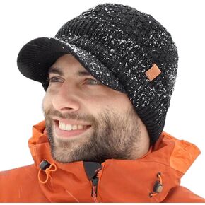TOP-EX 50% Merino Wool Winter Hats Beanie with Brim Waterproof Warm Fleece Lined for Cold Weather