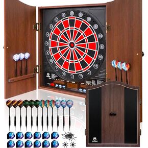 Electronic Dart Board LED Electric Digital Scoreboard Dart Boards for Adults with MDF Cabinet, up to 8 Players, 34 Games,355 Variations - 12 Soft Tip Darts & 100 Replacement tips - Great for Game Room