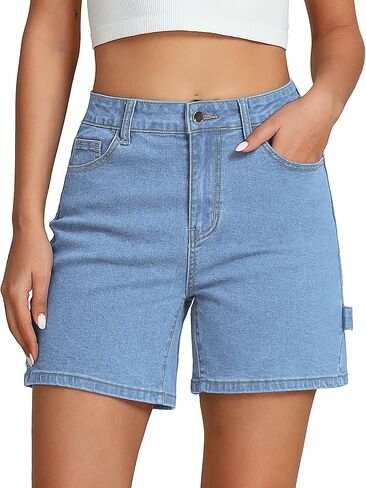 Luvamia شورتات جينز للنساء عالية الخصر العصرية عادية فائدة بسط الدينيم Jorts قطع السراويل الطويلة مع جيوب in Kuwait