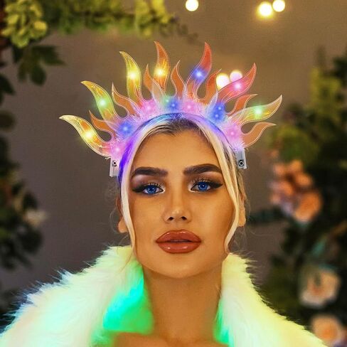 DRESBE Light Up Headband LED Fire Headbands Flame Hair Hoop Party Prom Rave Hair Accessories for Women (Yellow Light) in Kuwait