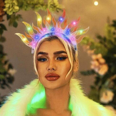 DRESBE Light Up Headband LED Fire Headbands Flame Hair Hoop Party Prom Rave Hair Accessories for Women (Yellow Light) in Kuwait