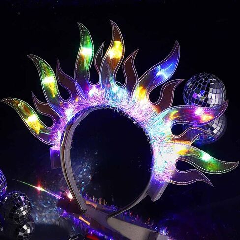DRESBE Light Up Headband LED Fire Headbands Flame Hair Hoop Party Prom Rave Hair Accessories for Women (Yellow Light) in Kuwait