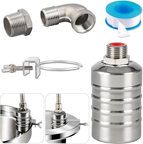 صمام تعويم، صمام تعويم مياه 1/2 بوصة إلى 3/4 بوصة، صمام تعويم أوتوماتيكي بالكامل للتحكم في مستوى المياه من الفولاذ المقاوم للصدأ 304 مع موصل خيط NPT، وحدة تحكم أوتوماتيكية في مستوى المياه لخزان المياه والماشية. in Kuwait