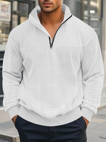 Mens Quarter Zip Pullover Quilted Sweatshirt Knit Long Sleeve Mock Neck Sweater Polo Shirt in Saudi Arabia