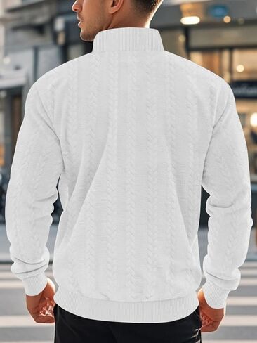 Mens Quarter Zip Pullover Quilted Sweatshirt Knit Long Sleeve Mock Neck Sweater Polo Shirt in Saudi Arabia