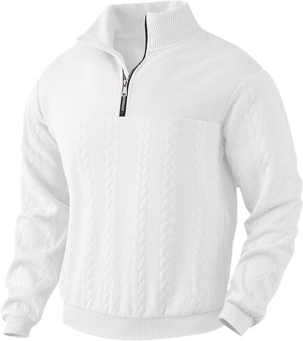 Mens Quarter Zip Pullover Quilted Sweatshirt Knit Long Sleeve Mock Neck Sweater Polo Shirt in Saudi Arabia