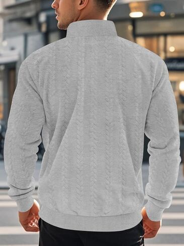 Mens Quarter Zip Pullover Quilted Sweatshirt Knit Long Sleeve Mock Neck Sweater Polo Shirt in Saudi Arabia