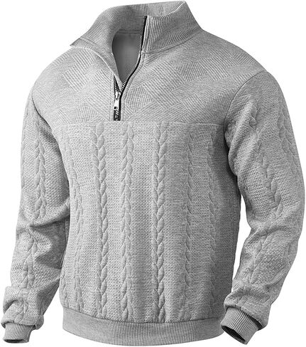 Mens Quarter Zip Pullover Quilted Sweatshirt Knit Long Sleeve Mock Neck Sweater Polo Shirt in Saudi Arabia