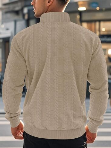 Mens Quarter Zip Pullover Quilted Sweatshirt Knit Long Sleeve Mock Neck Sweater Polo Shirt in Saudi Arabia