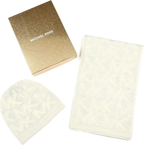 Michael Kors womens Metallic Beanie & Scarf Set, Stylish & Warm Fashion Accessories for Women in Saudi Arabia