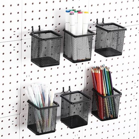 6 Sets Pegboard Cups with Hooks Pegboard Pen Holders Square Pegboard Bins Metal Pencil Holder Cup for Pegboard Black Peg Board Organizer Accessories for Office Craft Room Garage Tool in Saudi Arabia