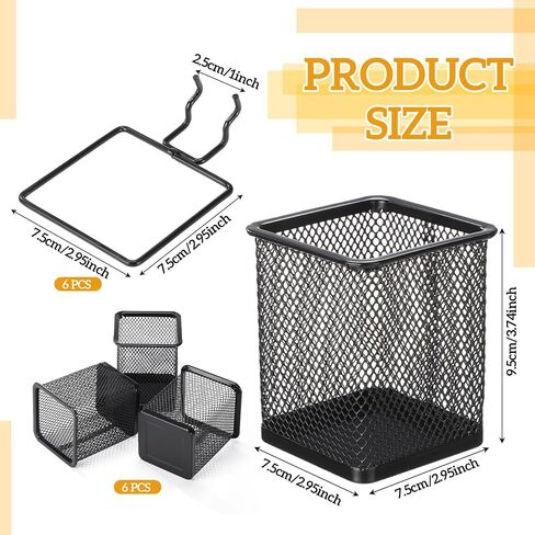 6 Sets Pegboard Cups with Hooks Pegboard Pen Holders Square Pegboard Bins Metal Pencil Holder Cup for Pegboard Black Peg Board Organizer Accessories for Office Craft Room Garage Tool in Saudi Arabia
