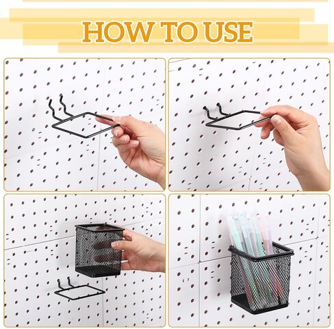 6 Sets Pegboard Cups with Hooks Pegboard Pen Holders Square Pegboard Bins Metal Pencil Holder Cup for Pegboard Black Peg Board Organizer Accessories for Office Craft Room Garage Tool in Saudi Arabia