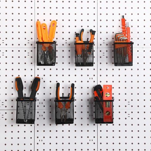 6 Sets Pegboard Cups with Hooks Pegboard Pen Holders Square Pegboard Bins Metal Pencil Holder Cup for Pegboard Black Peg Board Organizer Accessories for Office Craft Room Garage Tool in Saudi Arabia