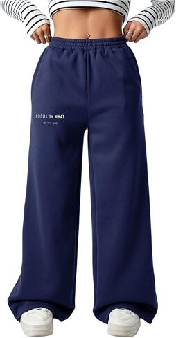 Girl's Baggy Pants Elastic High Waist Wide Leg Sweatpants Casual Joggers Long Pants Trousers Trendy in Saudi Arabia