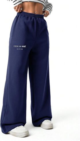 Girl's Baggy Pants Elastic High Waist Wide Leg Sweatpants Casual Joggers Long Pants Trousers Trendy in Saudi Arabia