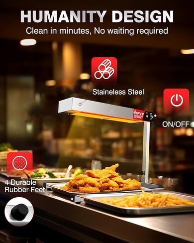 مصباح حرارة الطعام Pyy - ارتفاع قابل للتعديل أكثر دفئًا مع حامل قاعدة U ، وضوء غذاء تجاري للاحترار مع الوقوف للبطاطس الفرنسية الإشعاع التدفئة الكهربائية ، و 500 واط الفولاذ المقاوم للصدأ in Kuwait