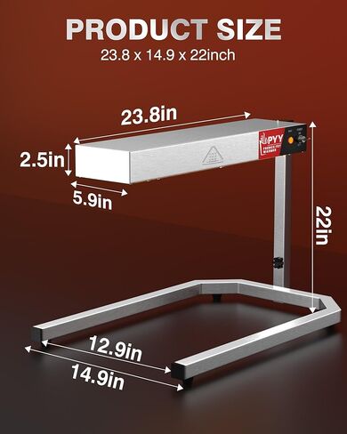 مصباح حرارة الطعام Pyy - ارتفاع قابل للتعديل أكثر دفئًا مع حامل قاعدة U ، وضوء غذاء تجاري للاحترار مع الوقوف للبطاطس الفرنسية الإشعاع التدفئة الكهربائية ، و 500 واط الفولاذ المقاوم للصدأ in Kuwait