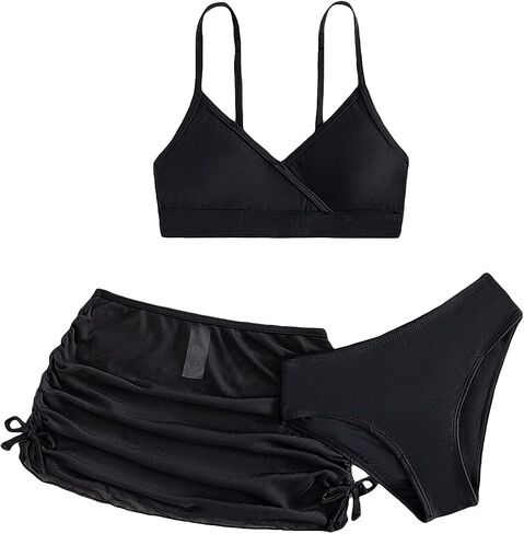 SHENHE Girl's 3 Piece Cute High Waisted Spaghetti Strap Swimsuit Bikini Sets with Beach Skirt in Saudi Arabia