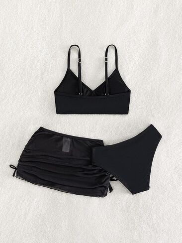 SHENHE Girl's 3 Piece Cute High Waisted Spaghetti Strap Swimsuit Bikini Sets with Beach Skirt in Saudi Arabia