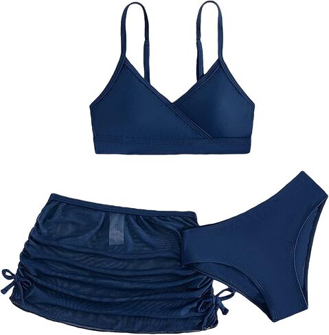 SHENHE Girl's 3 Piece Cute High Waisted Spaghetti Strap Swimsuit Bikini Sets with Beach Skirt in Saudi Arabia