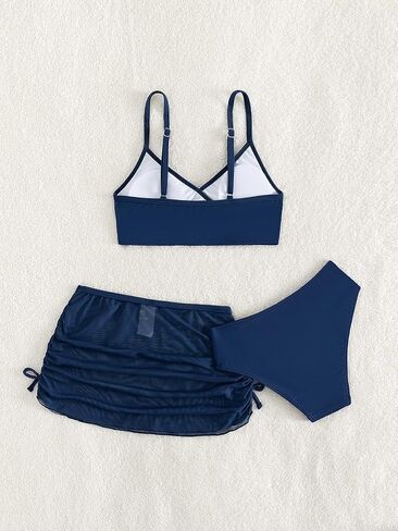 SHENHE Girl's 3 Piece Cute High Waisted Spaghetti Strap Swimsuit Bikini Sets with Beach Skirt in Saudi Arabia