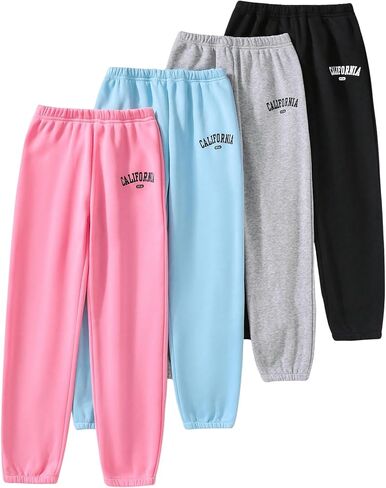 SHENHE Girl's 4 Pack Letter Graphic Sweatpants Fleece Joggers High Waisted Cute Sweat Pants in Saudi Arabia