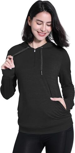 Womens UPF 50+ 1/4 Zip Pullover Hoodie Lightweight UV Shirt Long Sleeve Outdoor Athletic Tops with Pocket in Saudi Arabia