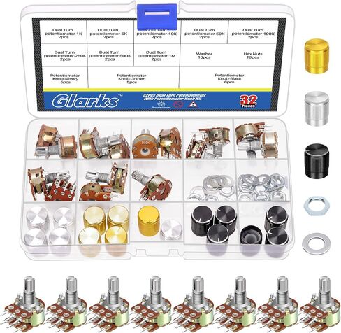 Glarks 50pcs WH148 Dual Linear Rotary Taper Potentiometer Kit, 1K 5K 10K 50K 100K 250K 500K 1MK OHM 6 Pins Split Shaft Rotary Linear, Volume Control Potentiometer with Knob for Motor Speed Control in Saudi Arabia