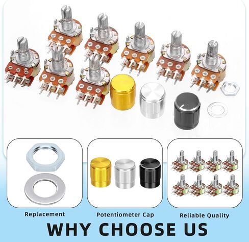Glarks 50pcs WH148 Dual Linear Rotary Taper Potentiometer Kit, 1K 5K 10K 50K 100K 250K 500K 1MK OHM 6 Pins Split Shaft Rotary Linear, Volume Control Potentiometer with Knob for Motor Speed Control in Saudi Arabia
