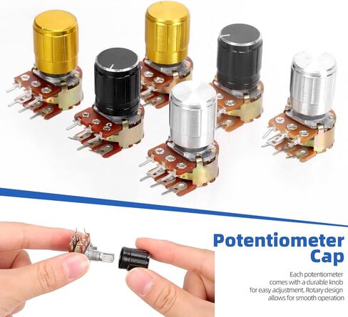 Glarks 50pcs WH148 Dual Linear Rotary Taper Potentiometer Kit, 1K 5K 10K 50K 100K 250K 500K 1MK OHM 6 Pins Split Shaft Rotary Linear, Volume Control Potentiometer with Knob for Motor Speed Control in Saudi Arabia