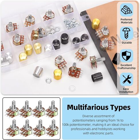 Glarks 50pcs WH148 Dual Linear Rotary Taper Potentiometer Kit, 1K 5K 10K 50K 100K 250K 500K 1MK OHM 6 Pins Split Shaft Rotary Linear, Volume Control Potentiometer with Knob for Motor Speed Control in Saudi Arabia