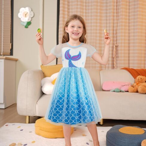 LQSZ Girls Nightgown Princess Dress Puff Sleeve Toddler Pajama Gown Unicorn Casual Princess Nightgown for Toddlers 4 5T in Saudi Arabia
