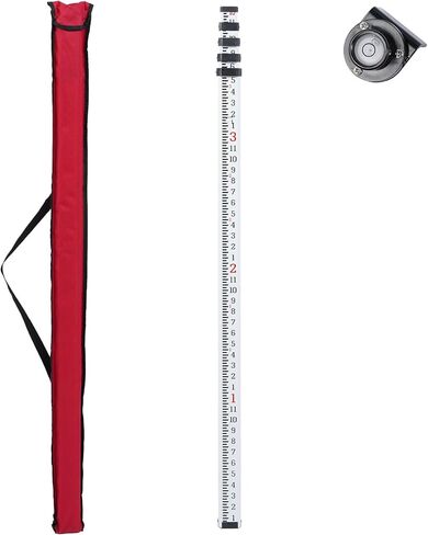 قضيب درجة، 16 قدم/10 أقسام قضيب قياس تلسكوبي، مقياس مزدوج الجوانب 1/10 بوصة عصا قضيب تسوية، قضيب مسح من سبائك الألومنيوم مع مستوى الفقاعات وحقيبة حمل للمنازل والجدران والأرضيات in Kuwait