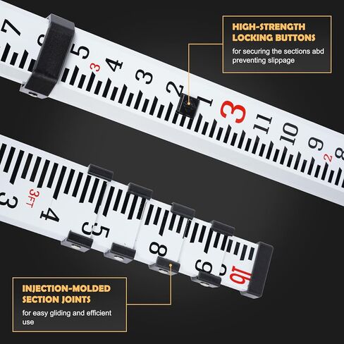 قضيب درجة، 16 قدم/10 أقسام قضيب قياس تلسكوبي، مقياس مزدوج الجوانب 1/10 بوصة عصا قضيب تسوية، قضيب مسح من سبائك الألومنيوم مع مستوى الفقاعات وحقيبة حمل للمنازل والجدران والأرضيات in Kuwait
