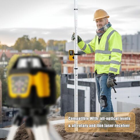 قضيب درجة، 16 قدم/10 أقسام قضيب قياس تلسكوبي، مقياس مزدوج الجوانب 1/10 بوصة عصا قضيب تسوية، قضيب مسح من سبائك الألومنيوم مع مستوى الفقاعات وحقيبة حمل للمنازل والجدران والأرضيات in Kuwait