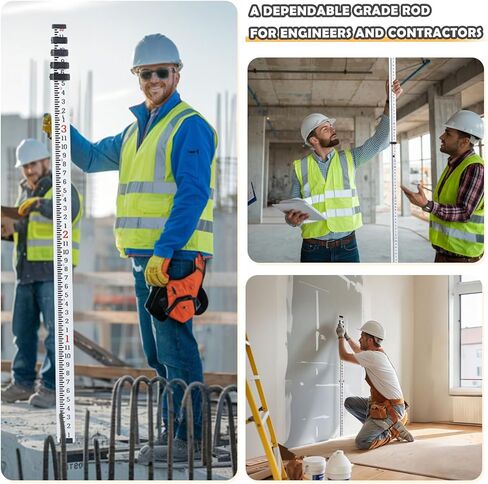 قضيب درجة، 16 قدم/10 أقسام قضيب قياس تلسكوبي، مقياس مزدوج الجوانب 1/10 بوصة عصا قضيب تسوية، قضيب مسح من سبائك الألومنيوم مع مستوى الفقاعات وحقيبة حمل للمنازل والجدران والأرضيات in Kuwait