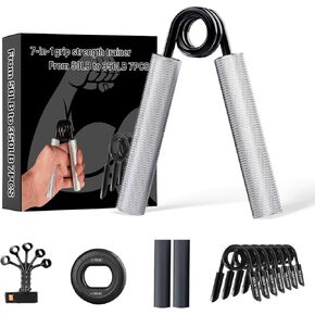Grip Strength Trainer, Grip Strengthener Set 7 Pack 50 - 350LBS, Metal Heavy Grippers, Wrist Forearm Strengthener, Hand Grip Strengthener with Grip Ring & Finger Exerciser and Protection Foam